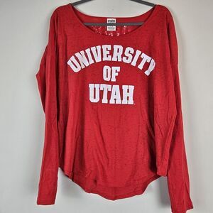 NCAA UTAH Victoria's‎ Secret PINK  V-Neck Shirt Large Red.D203